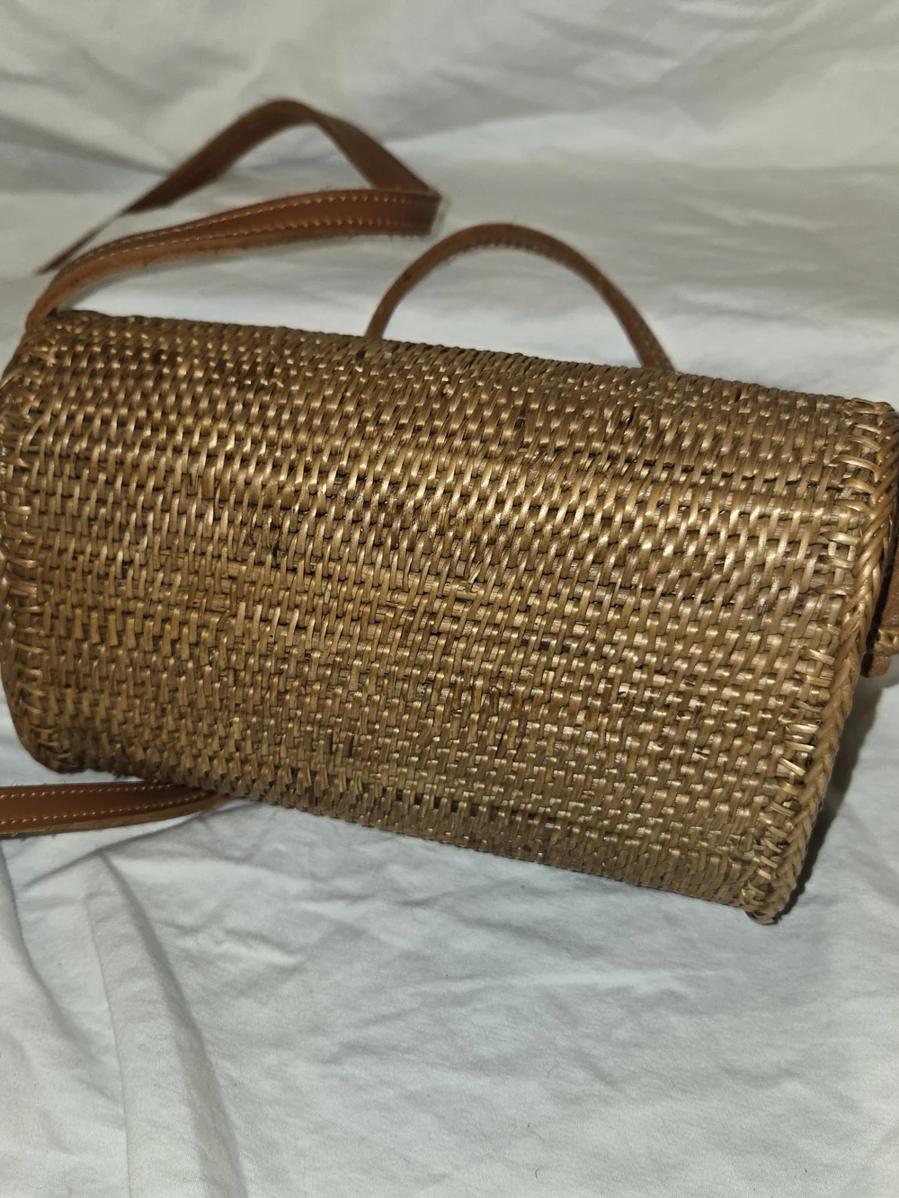 Handwoven Rattan Straw Crossbody Bag Bali Ata Grass Leather Strap Boho Purse